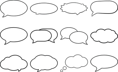 Collection of twelve black outline speech and thought bubbles on white background speech bubble chat bubble