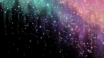 Pastel sparkle vignette with mint and pink twinkles on black background