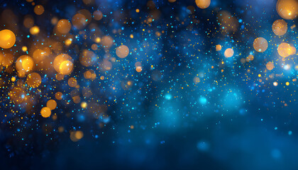 Obraz premium Abstract blurred bokeh of holiday lights over dark blue background.