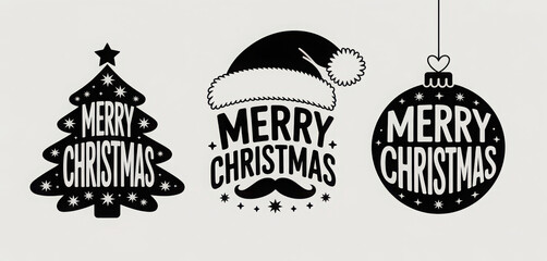 Merry Christmas, label set. Xmas, holiday symbol. Typographic design vector illustration
