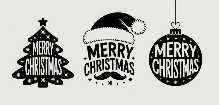 Merry Christmas, label set. Xmas, holiday symbol. Typographic design vector illustration
