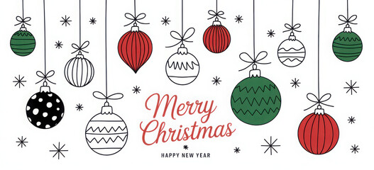 Elegant Christmas ornament illustration with red and green baubles a festive vector design for holiday cards and seasonal greetings