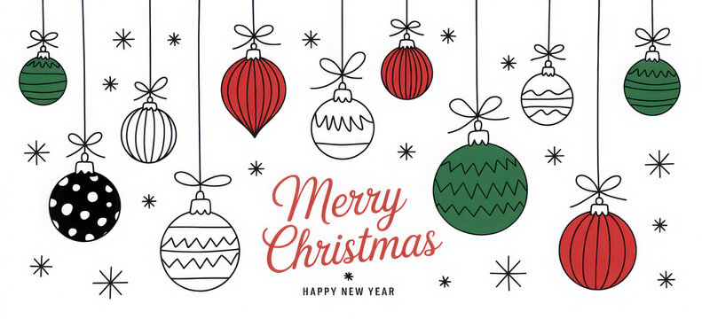 Elegant Christmas ornament illustration with red and green baubles a festive vector design for holiday cards and seasonal greetings