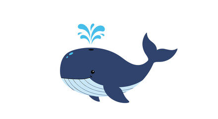 Obraz premium Cute cartoon blue whale spouting water in a playful underwater scene.