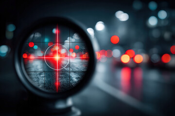 Laser dots converge on glass highlighting target markets with copy space