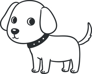 Naklejka premium A cute cartoon illustration of a playful puppy with a collar standing happily.
