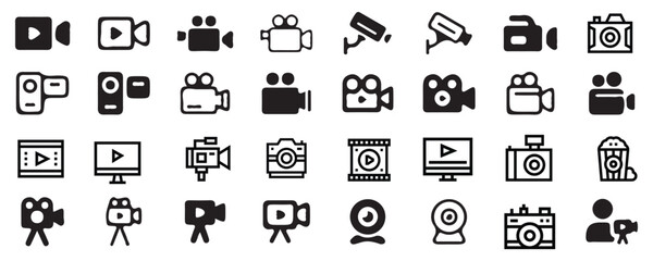 Fototapeta premium Photo camera line icons. Camera shot. Taking picture. Photography equipment. Photographic session. Loop HD video with alpha channel, transparent background. 