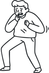 Obraz premium A worried man expressing fear and anxiety with his hands on his face in a sketched style.