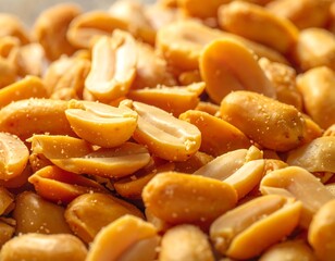 Close-up image of a pile of roasted peanuts, perfect for snacks and culinary uses