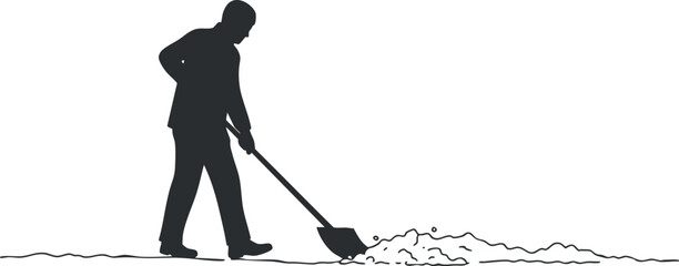 A silhouette of a man digging with a shovel outdoors, representing labor and construction work.