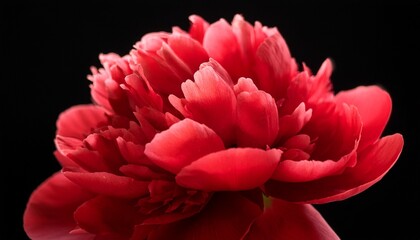 Obraz premium close up of blooming red peony flower on black