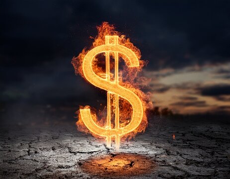 burning dollar symbol on ground - Powered by Adobe
