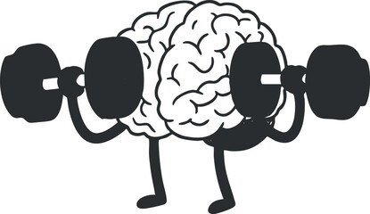 A cartoon brain lifting weights symbolizing mental fitness and strength training for overall wellness.