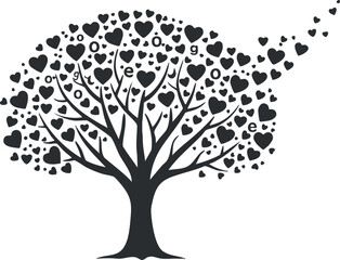 A stylized tree with heart shapes representing love and connection in a creative design.