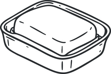 A simple illustration of a block of butter in a container for cooking and baking.
