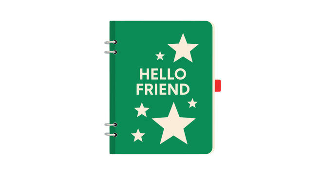 A green spiral notebook with stars and the text \ "Universe" on the cover.