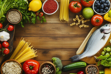 Healthy food ingredients on a wooden table