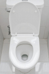 White toilet bowl. Photo of a clean toilet. Ceramic. Toilet seat.