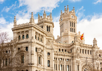 Cybele palace on Cibeles square in Madrid, Spain