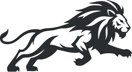 Obraz premium A stylized illustration of a roaring lion in motion, symbolizing strength and power.