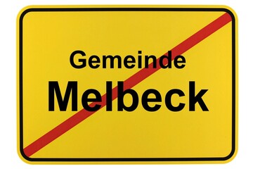 Illustration eines Ortsschildes der Gemeinde Melbeck in Niedersachsen	