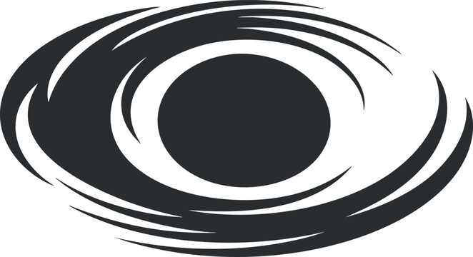 A stylized graphic representation of a hurricane or cyclone with swirling wind patterns.