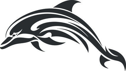 Obraz premium Stylized black and white dolphin illustration representing marine life and ocean themes.