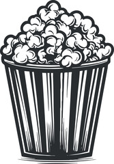 A classic striped bucket filled with fluffy popcorn ideal for movie nights and snacks.