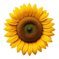 Obraz premium Bright yellow sunflower in full bloom viewed from above, isolated on transparent background