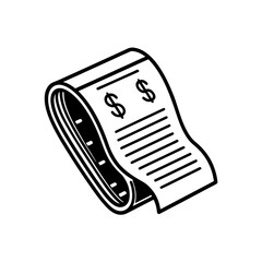 Rolled receipt with dollar sign on transparent background