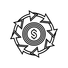 Money flow with arrows around on transparent background