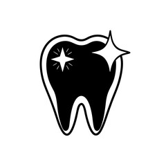 Shiny tooth with star sparkles on transparent background