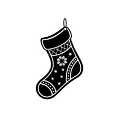 Decorated christmas stocking art on transparent background
