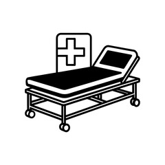 Hospital bed with medical sign on transparent background