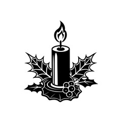 Candle holly berry silhouette on transparent background
