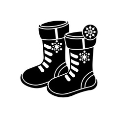 Two winter boots with snowflakes on transparent background