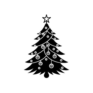 Christmas tree with ornaments on transparent background