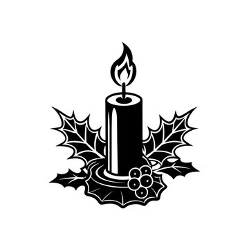 Candle holly berry silhouette on transparent background