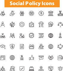 Social policy Web Icon Set in Line Style. Collection of Social services Linear Icons, Including, healthcare, family, education, protection, law, insurance, healthcare, reform and more
