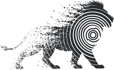 Stylized silhouette of a lion with a dynamic abstract design representing strength and power.