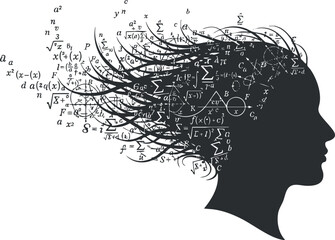 Creative representation of a profile with mathematical formulas and artistic elements symbolizing thought and imagination.