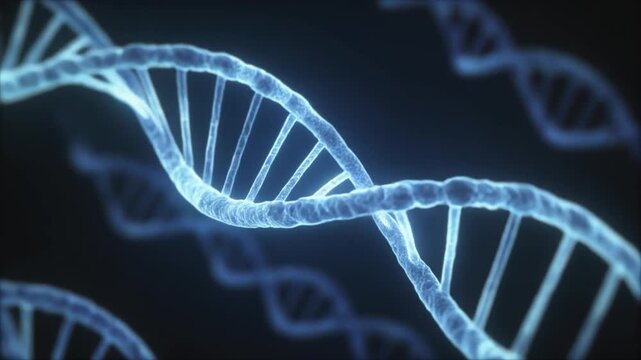 Glowing Blue DNA Double Helix Structure on Dark Background genetic code biology