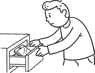 A man searching for his phone in a drawer illustrating modern technology use in daily life.