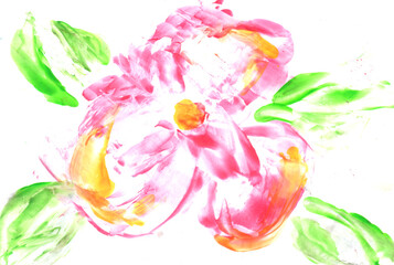 Bright flower, plant. Art, painting. Encaustic, art decoration, sketch. Illustration hand drawn modern, hot wax new