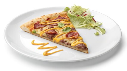 Delightfully cheesy bacon slice with fresh greens on a minimalist plate for a perfect casual meal