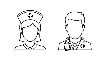 Line art illustration depicting a nurse and a doctor side by side