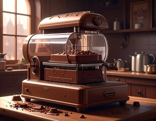 Vintage Chocolate Making Machine in a Kitchen: A Delicious and Artistic Scene