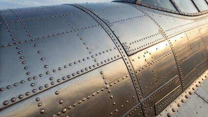 Discovering the intricate details of a riveted airplane hull panel showcasing craftsmanship and engineering prowess