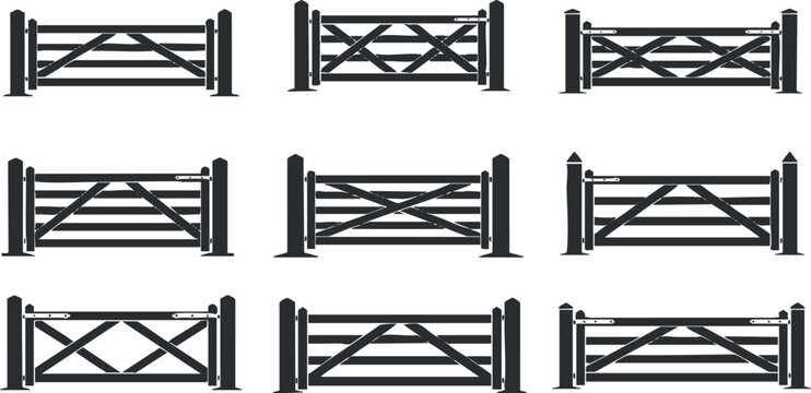 A collection of various gate designs ideal for outdoor and agricultural settings.