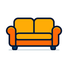 A cartoon couch with orange cushions. The couch is sitting on a white background. Vector. 